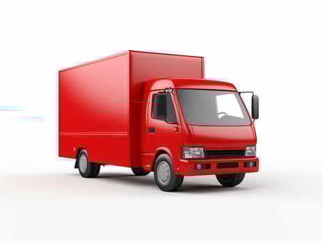 A red truck is parked on a white background photo