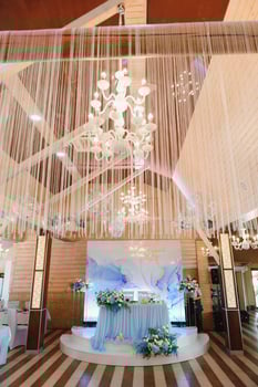wonderful wedding ceremony. trendy wedding arch made according to modern fashion. wedding decorations photo