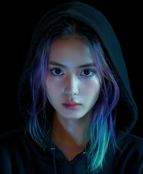 Woman With Blue and Green Hair in Black Hoodie photo