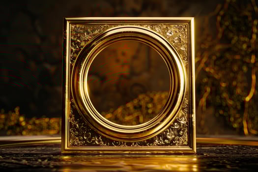 Vintage golden picture frame on elegant background photo