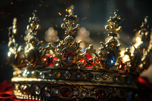 Royal crown with precious gems closeup photo