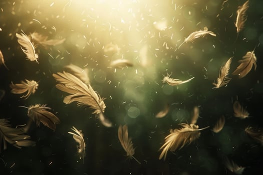 Ethereal dandelion seeds floating on sunlit breeze photo