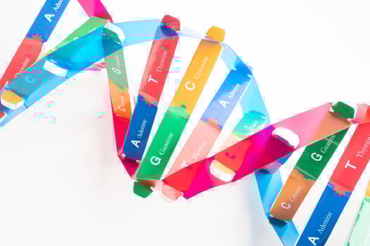 DNA or Deoxyribonucleic acid is a double helix chains structure formed by base pairs attached to a sugar phosphate backbone. photo
