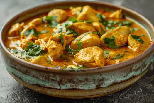 Chicken curry in a bowl on dark background photo