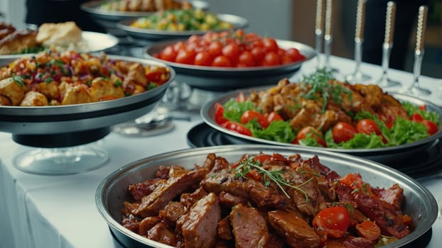 Catering buffet food Delicious colorful meat and vegetable dishes Celebration Party. photo