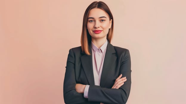 Confident Young British Businesswoman Posing with Crossed Arms in Professional Attire photo
