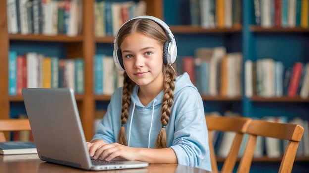 Female students study online at home Learning to enhance skills photo