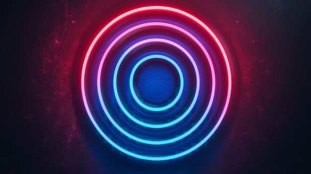 Isolated neon lines forming concentric circles on a dark gradient background red and cyan spotlights illuminating the rings photo