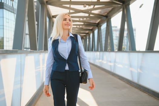 Business Women Style. Woman Going To Work. Portrait Of Beautiful Female In Stylish Office. photo