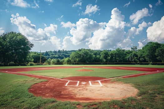 Empty baseball diamond on sunny day photo