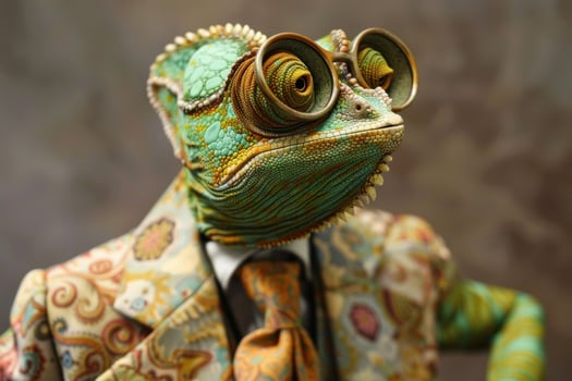 Stylish chameleon in suit with glasses photo