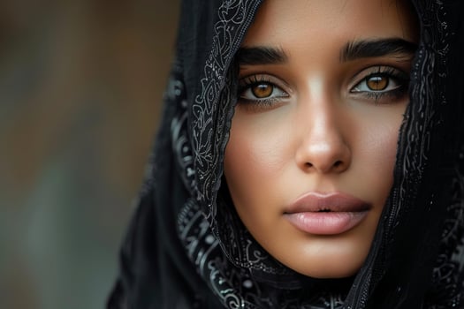 Beautiful muslim woman wearing a black hijab is posing for a portrait photo