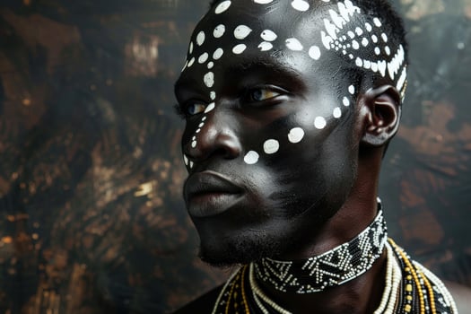 Young man wearing traditional tribal makeup is posing in a studio setting photo