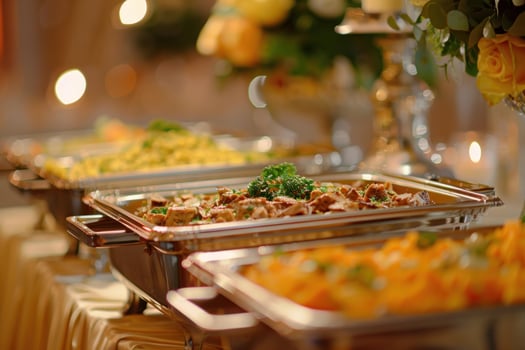 Catering food buffet display on table in restaurant photo