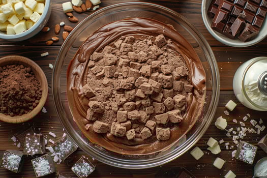 Mixing cocoa powder into melted chocolate for baking photo