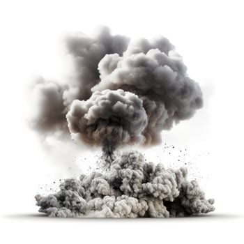 Explosion Clouds with Thick Smoke. Volcanic Explosion Cloud with Dark Smoke on Isolated Background photo
