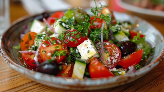 Fresh Tomato, Cucumber, Olive, and Parsley Salad photo