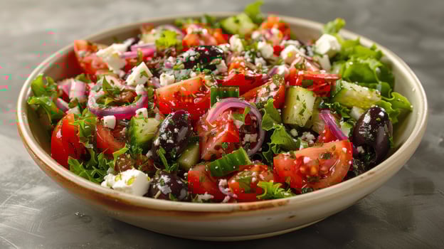 Fresh Tomato, Cucumber, Olive, and Parsley Salad photo