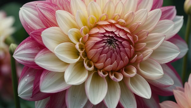 Close-up of a delicate pink and white dahlia. photo