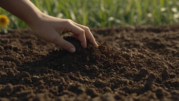 Female hands touching soil on the field Idea of a rich harvest. photo