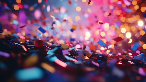 Colorful confetti in neon colors. Bright background with a close-up. photo