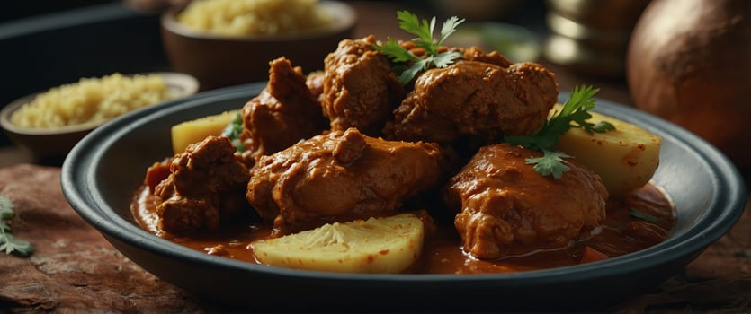 close-up of hot chicken curry with potato. photo