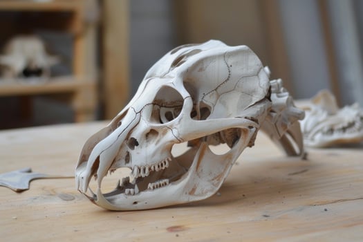 Animal skull on wooden surface photo