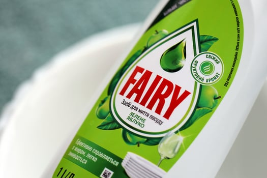KYIV, UKRAINE - OCTOBER 31, 2023 Bottle of Fairy washing up Liquid produced by Procter and Gamble and sold in most parts of Europe photo