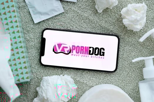 KYIV, UKRAINE - JANUARY 23, 2024 VRPornDog adult content website logo on display of iPhone 12 Pro photo