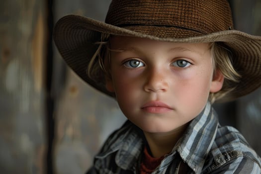 Young boy wearing cowboy hat posing for portrait photo