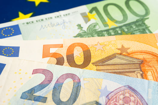 Euro banknote and coin, Europe money, economy finance exchange trade investment. photo