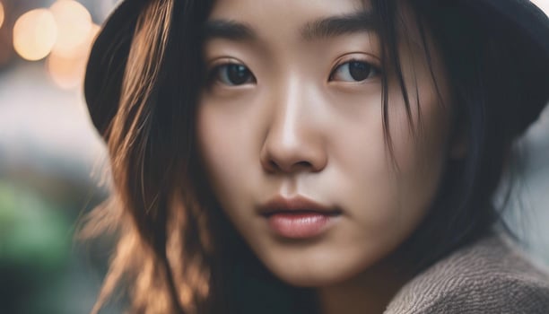 A close-up photo portrait of a beautiful young Asian woman