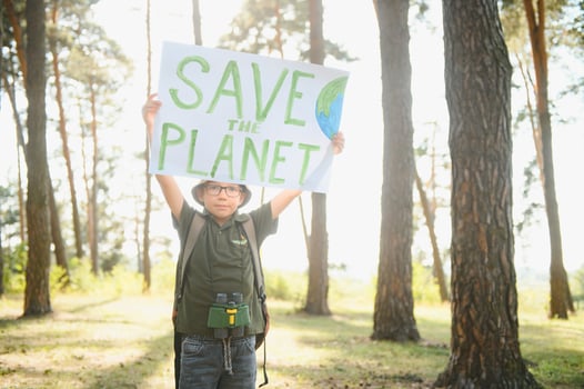demonstration against global warming and pollution. Child boy making protest about climate change, plastic problems, global warming, pollution. Save the planet poster. Climate Strike. Eco Activism. photo