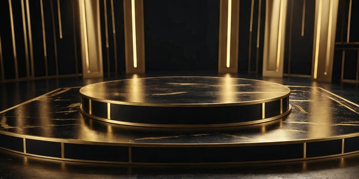 black and gold podium platform background, product presentation concept. . photo