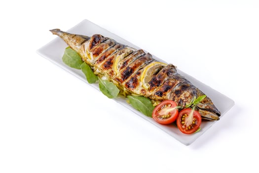 fried mackerel on a white background food photo 1