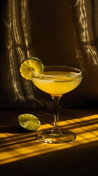 Daiquiri cocktail. dark background and yellow lighting creating shadows photo
