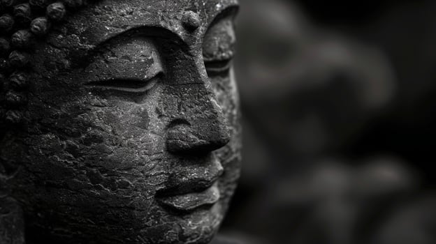 Buddha statue in black and white photo