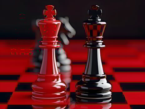 Chess pieces on a playing board as a concept for a strategic solution to a problem photo