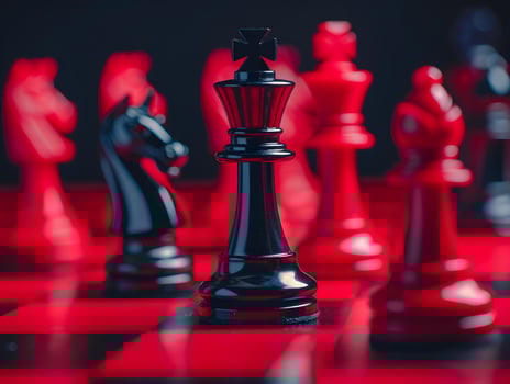 Chess pieces on a playing board as a concept for a strategic solution to a problem photo