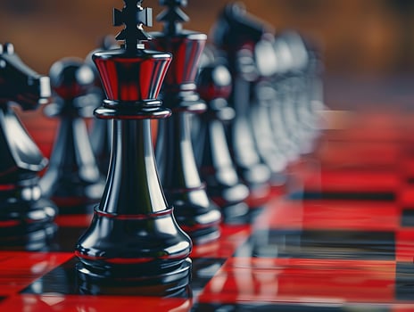 Chess pieces on a playing board as a concept for a strategic solution to a problem photo
