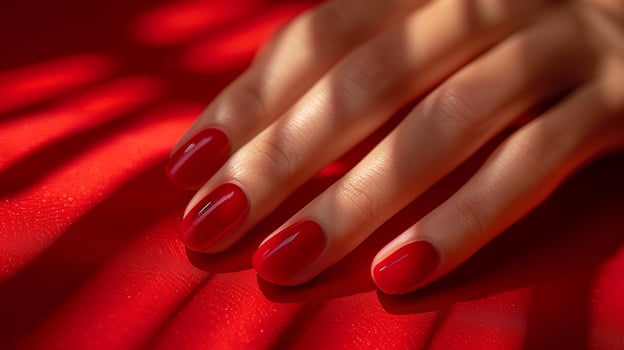 Beautiful female hands with red nail design. Manicure. Manicure design concept. photo