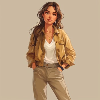 Young Woman Standing With Hands in Pockets Wearing Brown Jacket and White Shirt photo