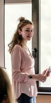 Young Woman Giving Presentation in a Modern Office photo