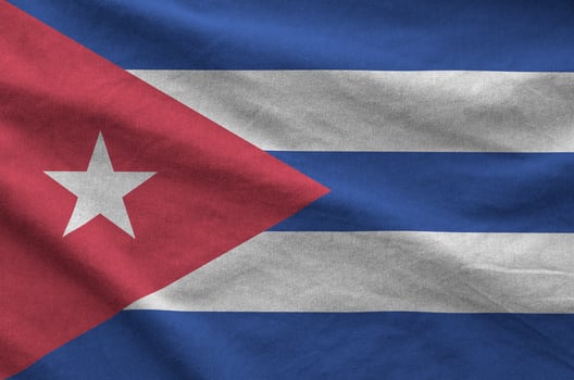 Cuba flag depicted on folded wavy fabric of old cloth photo