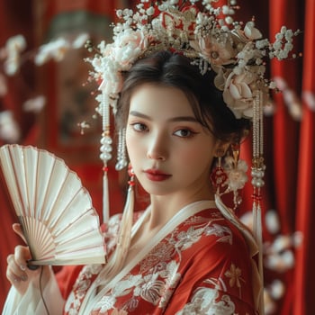 Woman in kimono holding fan photo