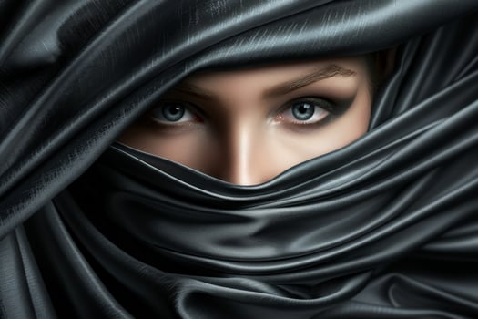 Woman with black veil covering her face photo