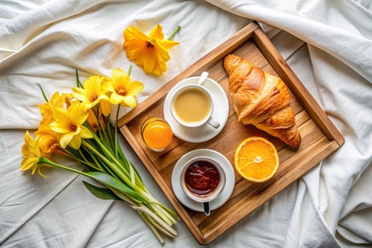 breakfast with coffee and croissant photo