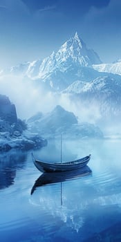 Boat floating on top of a body of water photo