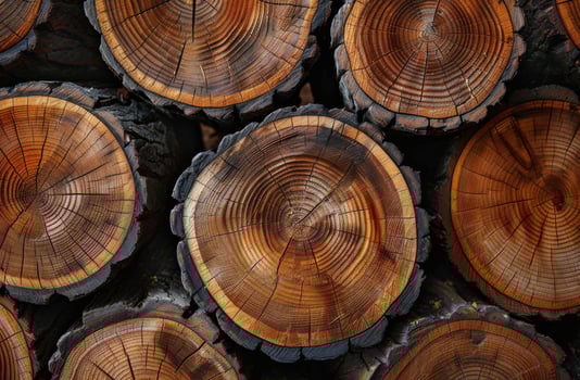 Close Up View of Stacked Tree Logs With Visible Growth Rings photo