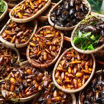 Strange food of Thai people- roasted insects. pattern texture background photo
